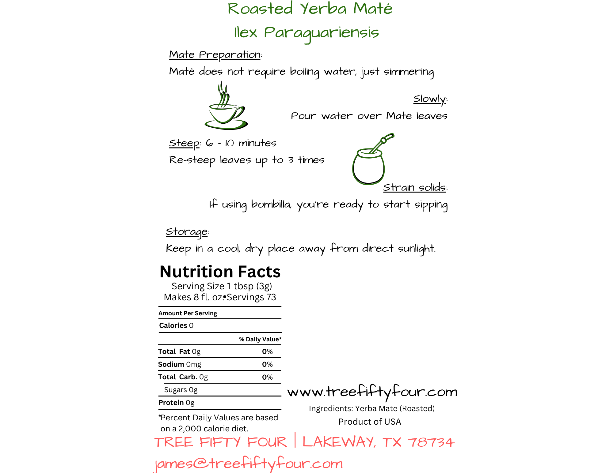 Tree Fifty Four - Wholesale Loose Tea - Roasted Yerba Mate | 2oz - 1 KG | Bulk Herbs2