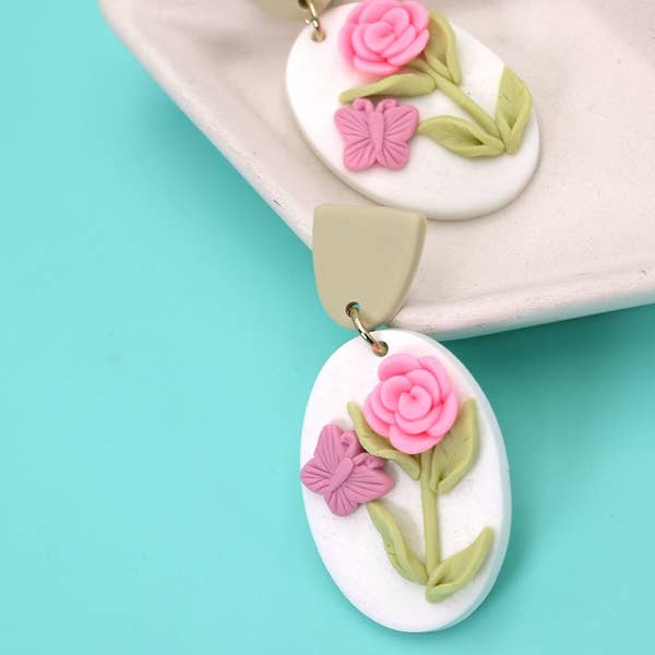 JOSSLYN by wall to wall - Wholesale Dangle Earrings - 3D POLYMER FLOWER CLAY EARRING | 40E285