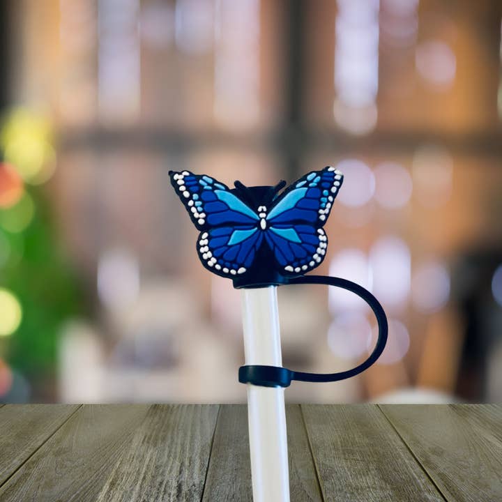 Blue Butterfly Straw Topper for wholesale by Kailex Boutique Wholesale