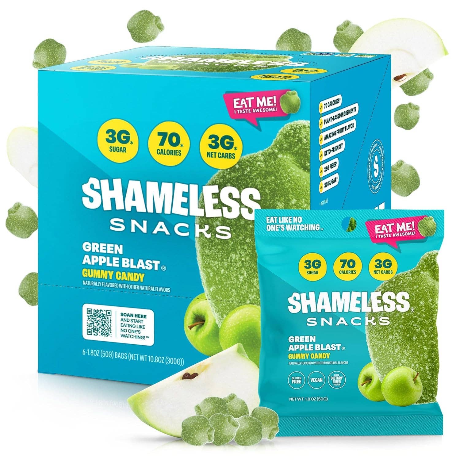 L&F Universal Goods - Wholesale Gummy - SHAMELESS GUMMY SNACK 6/1.8OZ GREEN APPLE BLAST0
