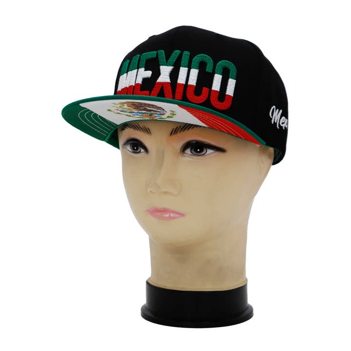 Cap Zone – wholesale Flat-brimmed cap – Unisex – Mexico Logo Chain Stitch Flag Under Bill Print Flat Snapback4