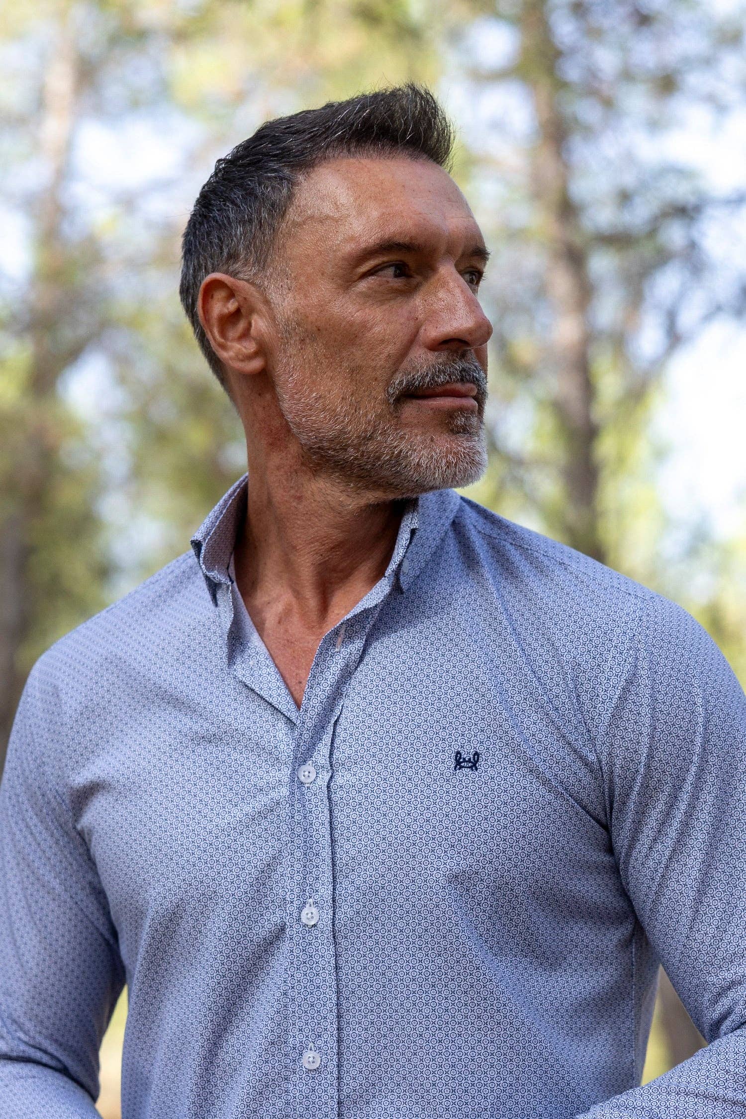 Custi Mikelo: Men's Clothing & Christmas Gifts – Großhandel Hemd mit Button-down-Kragen – Herren – Graues Bedrucktes Hemd | Torrejón0