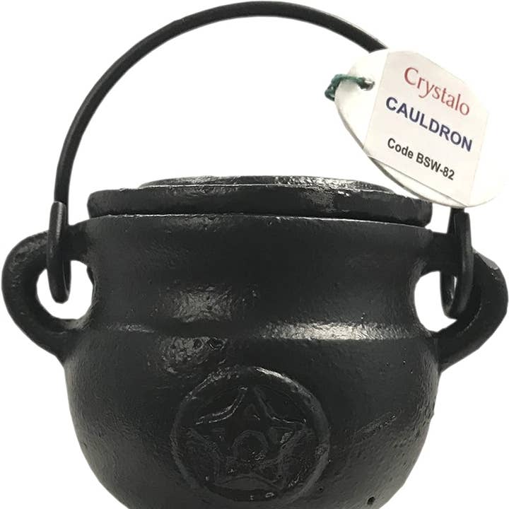 Crystalo Eisenkessel mit Deckel, Pentagramm-Design, Schwarz für den Großhandel von Ritual Scent