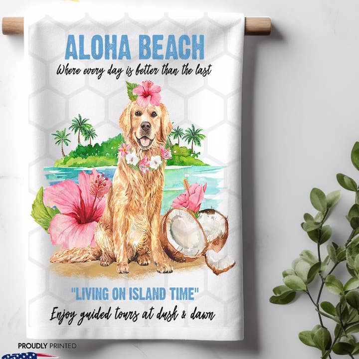 Aloha Beach Dog Living on Island Time Küchengeschirrtuch für den Großhandel von ADDLE iNK