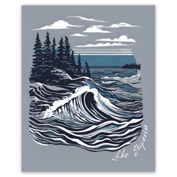 Crashing Waves Lake Superior Sticker for wholesale by AdventureUs