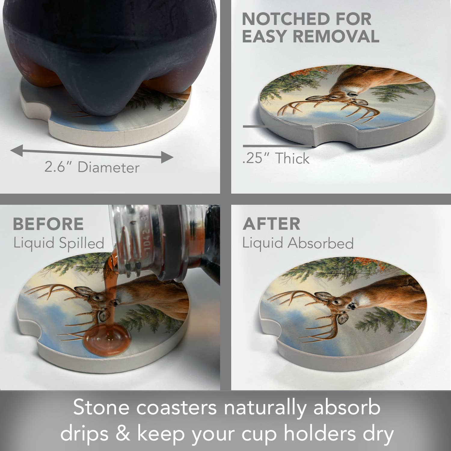 CounterArt/Highland Home/Thirstystone/CoasterStone – Base de copos para carro – Unissexo por atacado – Montanha de carro absorvente de luz matinal 1 Pk2