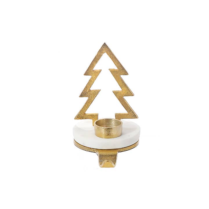 Gold Baum aus Metall und Marmor mit Teelichthalter, goldfarben für den Großhandel auf Faire