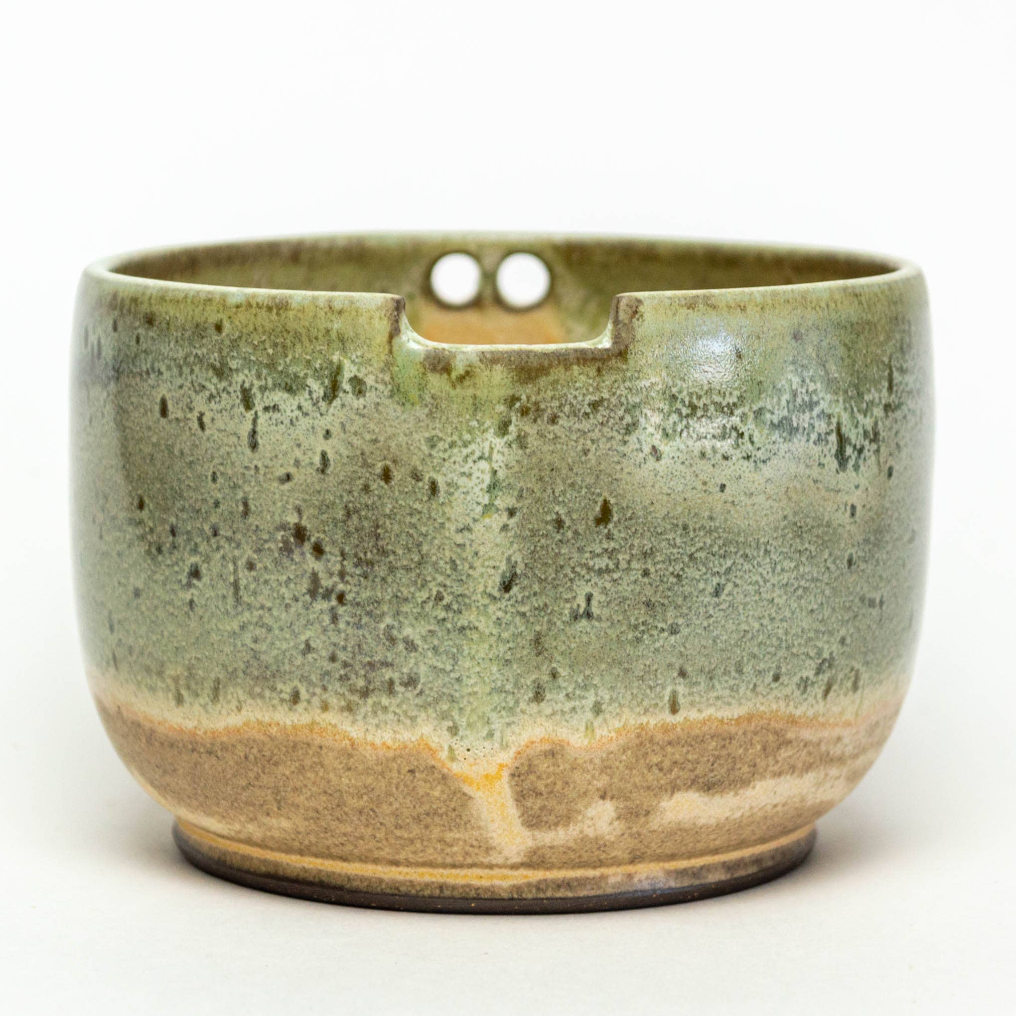 White Squirrel Clayworks - Wholesale Serve Bowl - Hand-Thrown Green/Cream Stoneware Chocolate Clay Rice Bowl1