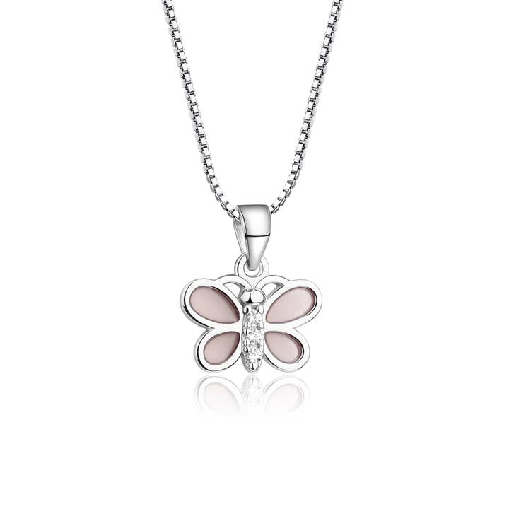Cherished Moments - Venta al por mayor Collar - Niños - Collar de mariposa rosa de plata esterlina para niña con circonitas