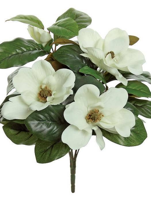 Magnolia Blossom & Leaf Bush, X9, 17", Cream for wholesale by Select Artificials, Inc.