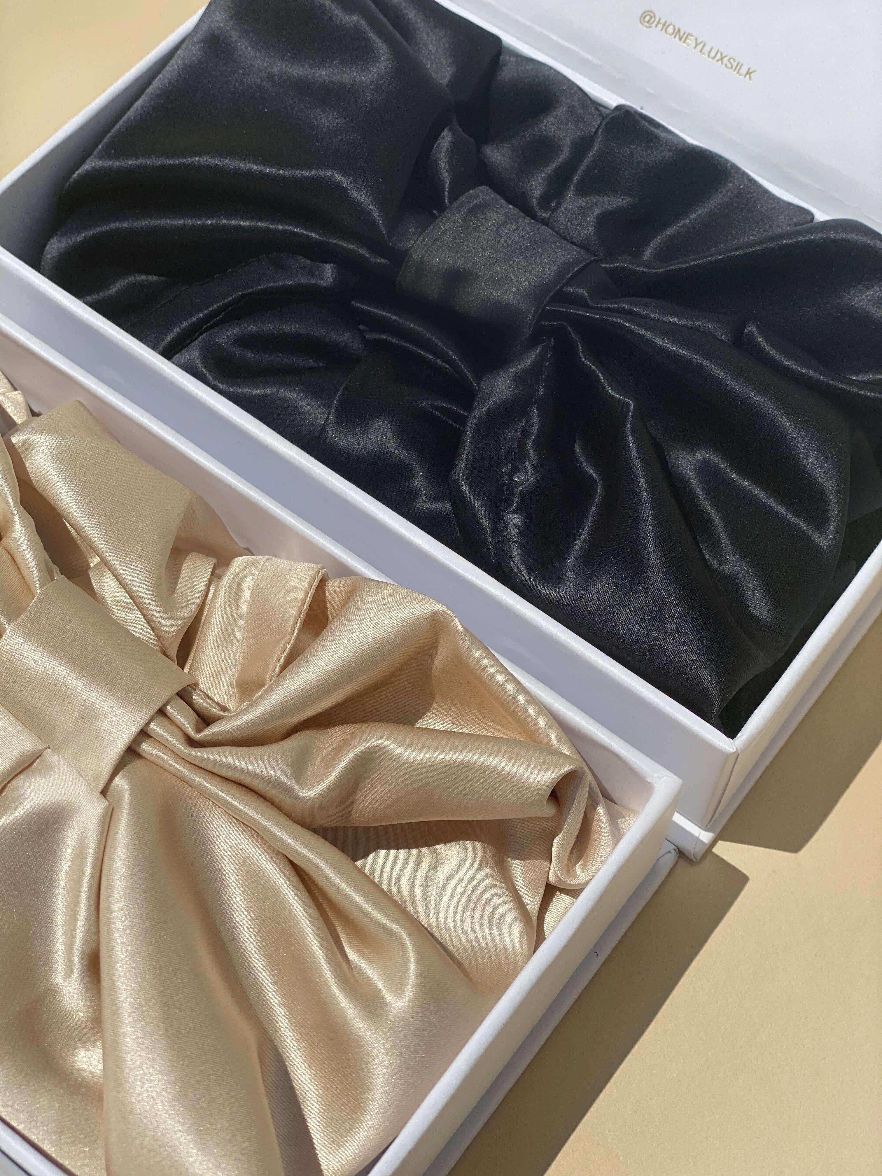 HoneyLux - Wholesale Sleep Cap / Bonnet - Women's - Organic Silk Hair Turban - Black1