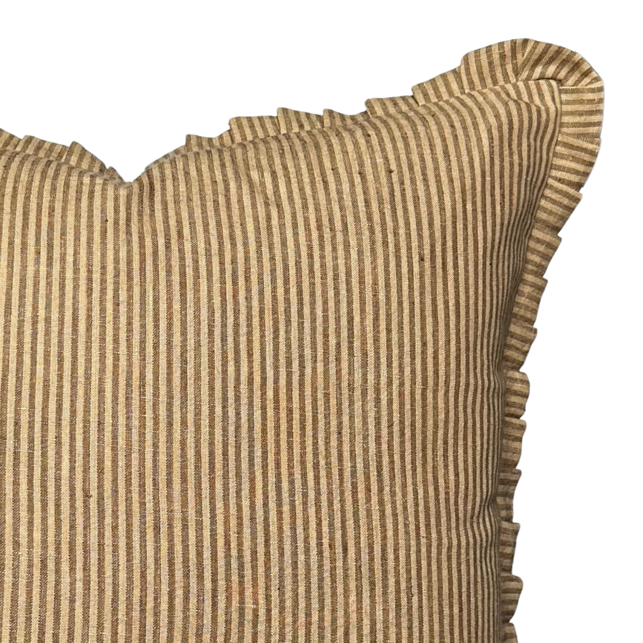 Linen & James - Wholesale Throw Pillow Cover - Foster | Brown Tan Pleated Ruffle Linen Stripe Pillow Cover1