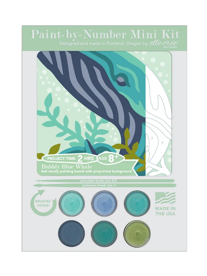 MINI Bubbly Blue Whale Paint-by-Number Kit for wholesale by Elle Crée (She Creates)