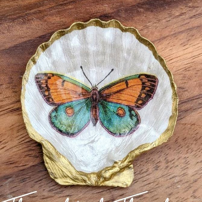 Sea Shell Trinket Dish | Butterflies - Teal & Orange for wholesale by TillyPad Studios