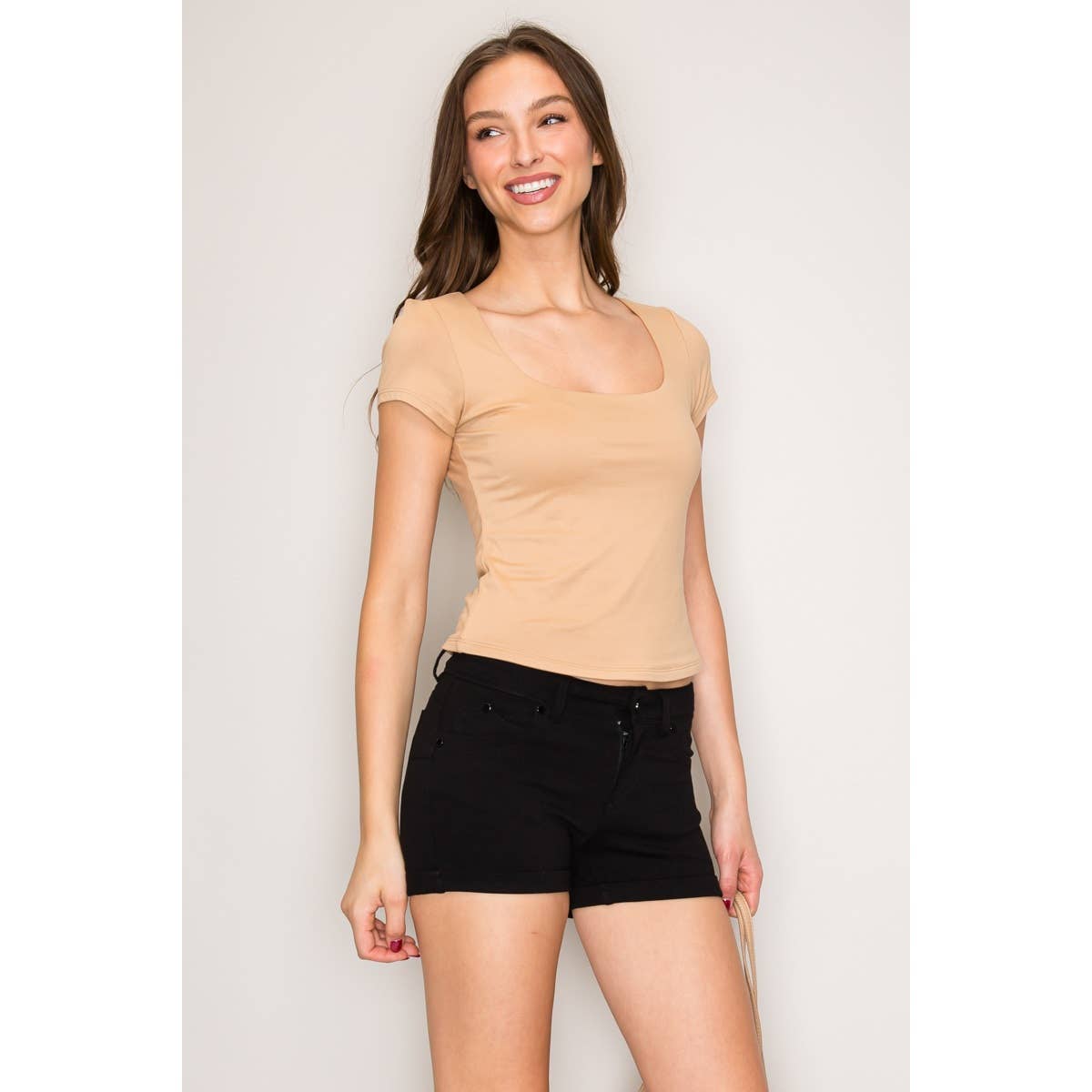 Popular 21 - Wholesale Knit Top - Women's - Double Layered Square Neck Short Sleeve Top13