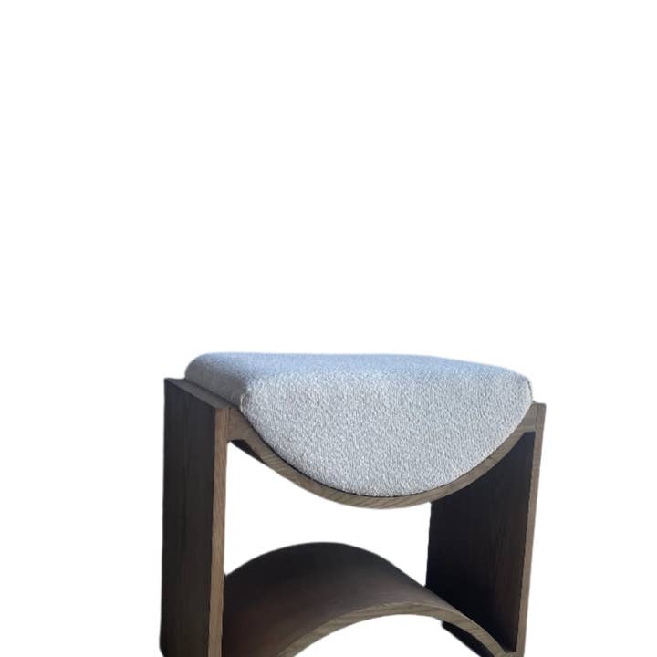 Statements by J - Wholesale Stool - Wave White Boucle Wood Stool in Weathered Oak5