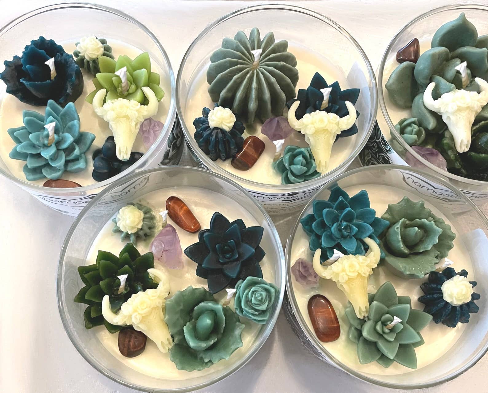 Namaste Home - Wholesale Jar/Filled Candle - Succulent Crystal Terrarium Candles, Echeveria Desert Candle6