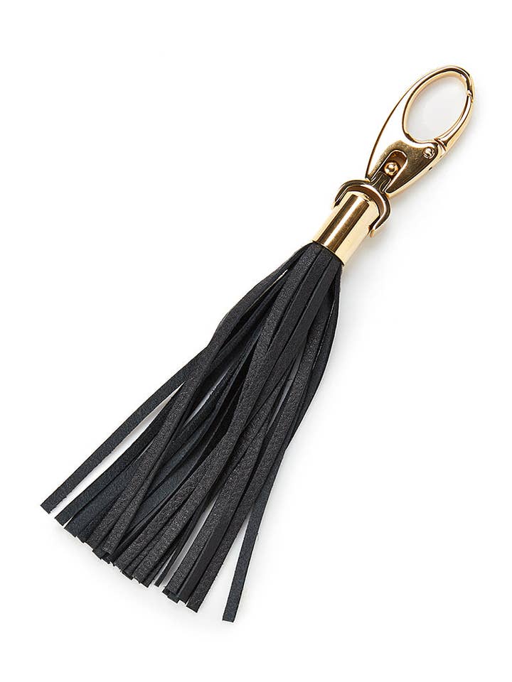 Pompon en cuir - noir et doré pour la vente par Knotty Accessories