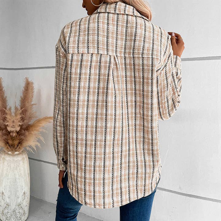 Khaki Little Fragrance Jacket Vintage Plaid Cardigan for wholesale on Faire3