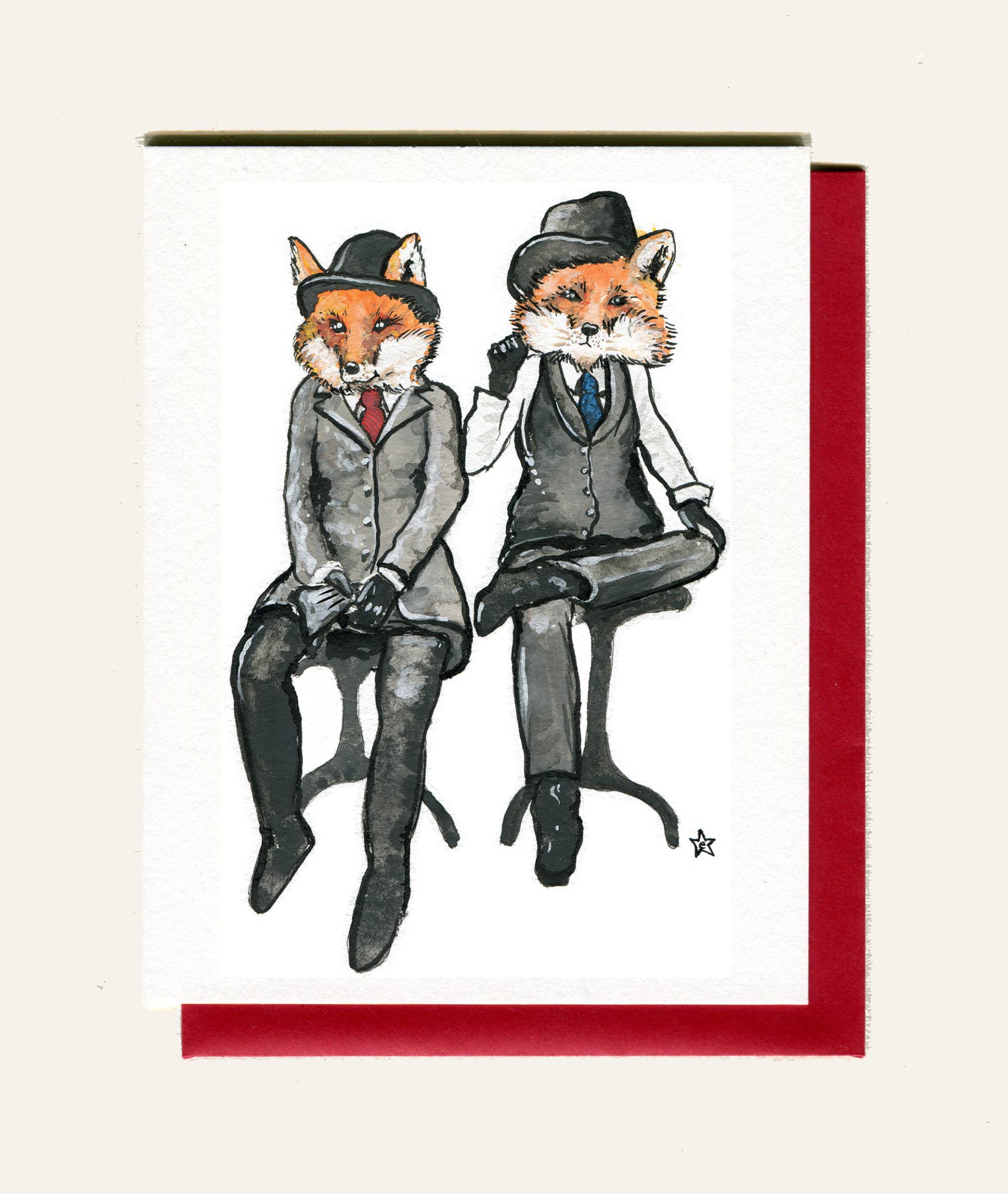Darling Illustrations - Wholesale Love Card - Pawtners in Crime - Fox Notecard0
