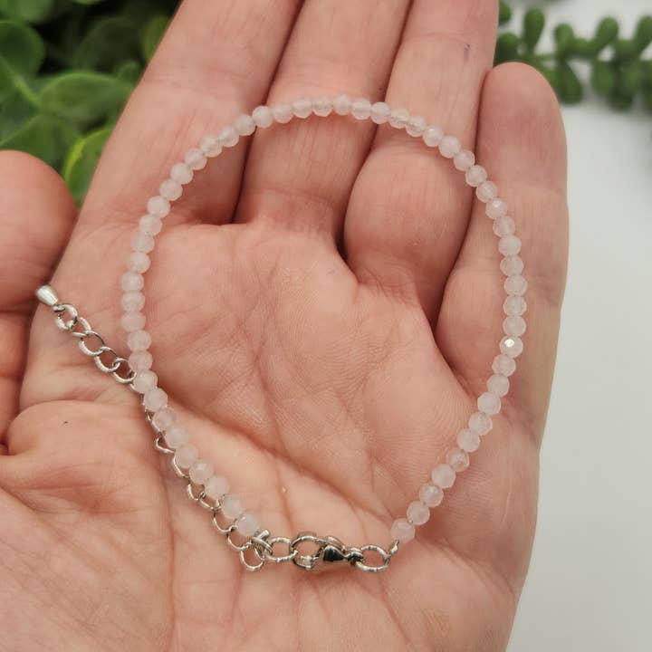 Meraki Gemstones - Wholesale Beaded bracelet - Rose Quartz Bracelet Faceted 3MM w/Silver Color Clasp4