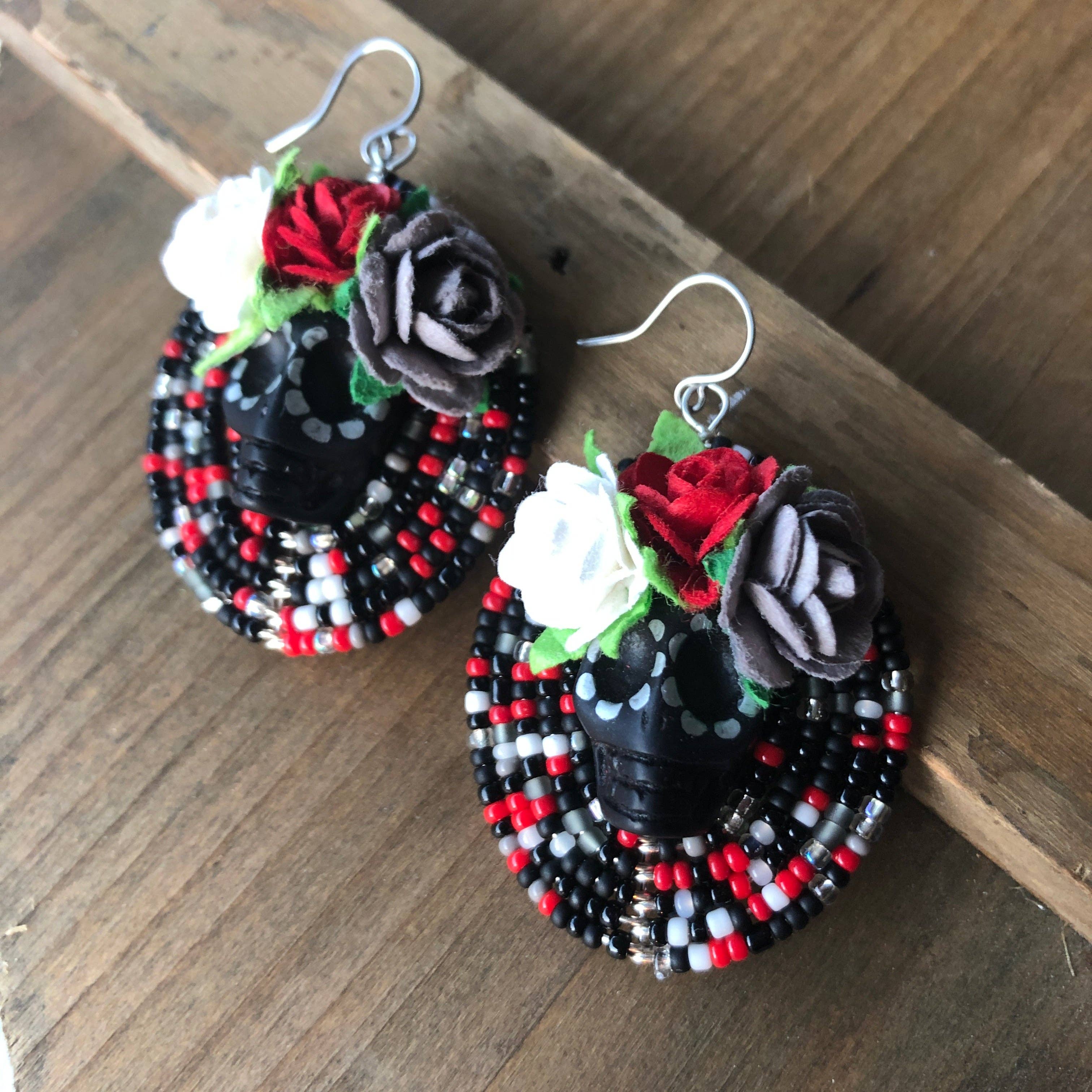 MorninGloria's - Wholesale Dangle Earrings - Dia De Los Muertos Frida Kahlo Flor Calavera Beaded Earrings6