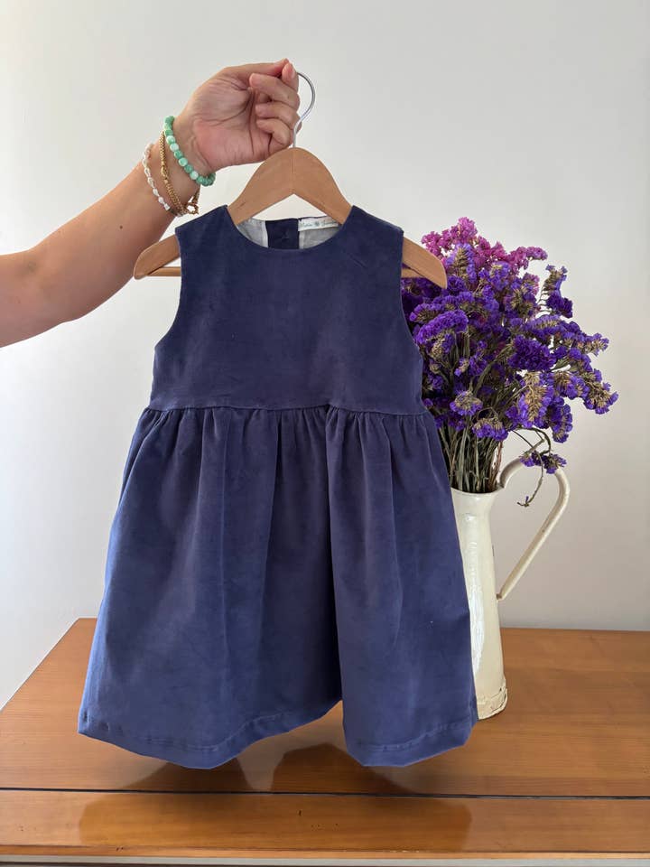 Maria Jasmim Baby & Child - Wholesale Dress Set - Baby - Navy Blue Corduroy Dress and White Muslin Blouse with Lace Collar1