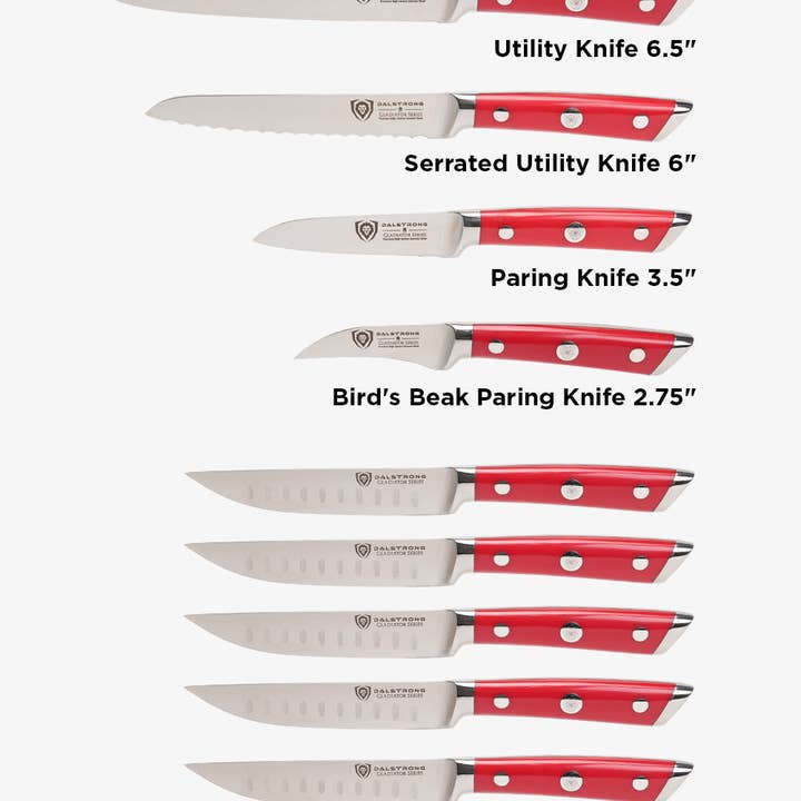 Dalstrong - Wholesale Knife Set - 18-piece Colossal Knife Set with Block | Red Handles | Gladiator Series | Knives NSF Certified | Dalstrong ©10