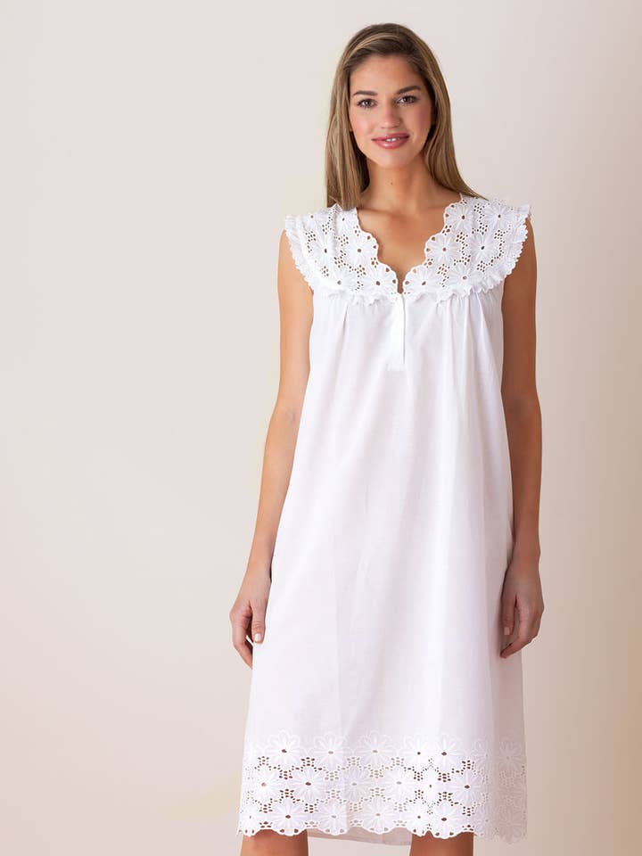 Jacaranda Living - Wholesale Nightgown - Women's - Eloise White Cotton Nightgown