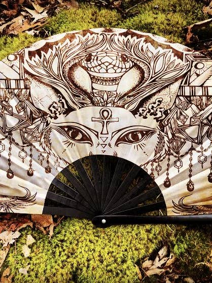 Egyptian Sphinx Large Clacking Festival Hand Fan for wholesale by Enlighten