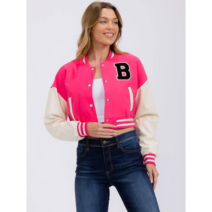 Giacca Varsity in Finta Pelle PU con Chiusura a Bottoni e Maniche per la vendita all'ingrosso da parte di IWT Brands