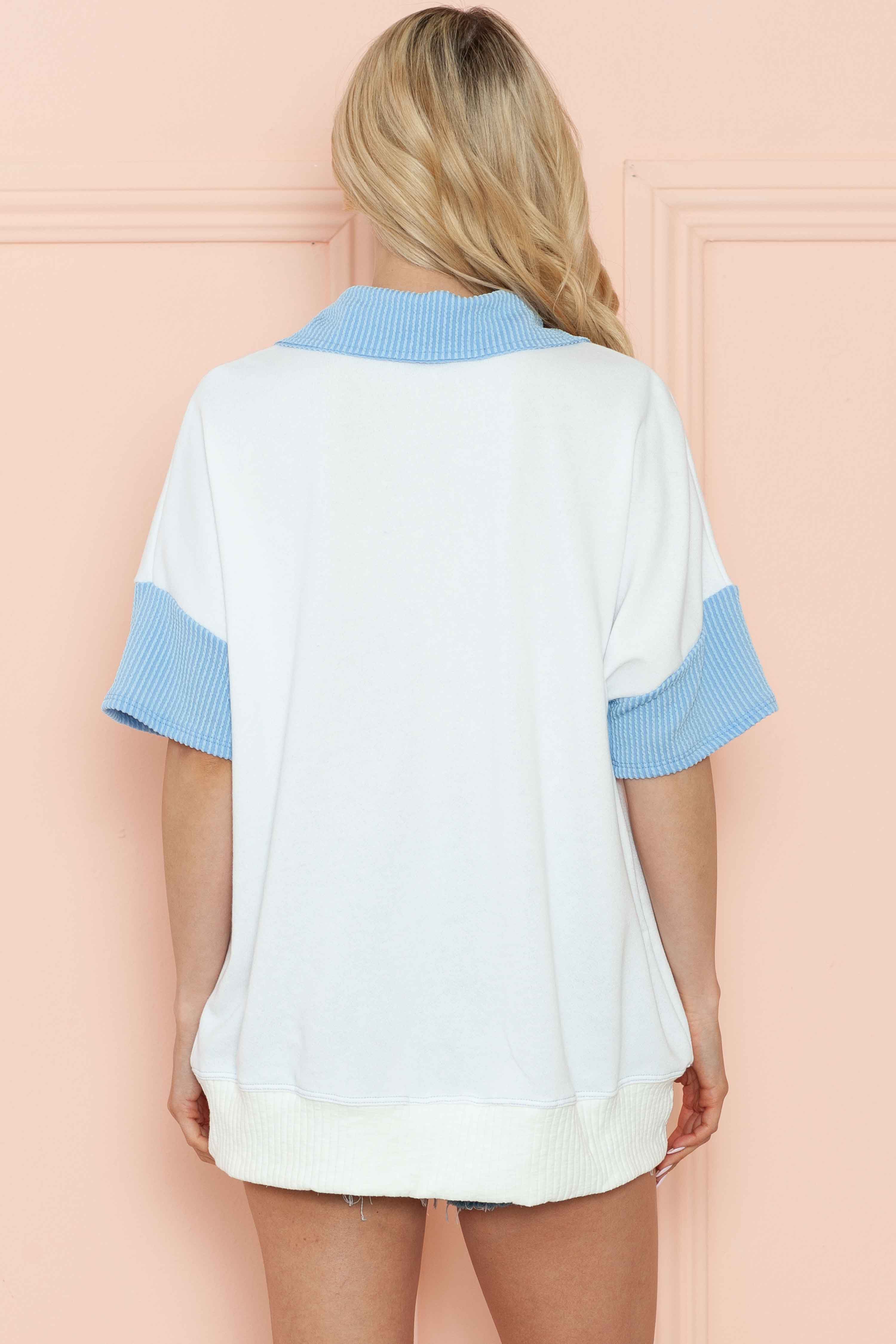 Burgundy Apparel - Wholesale Tunic - Women's - SHORT SLEEVE LOOSE FIT TOP WITH WAVE RIB CONTRAST5