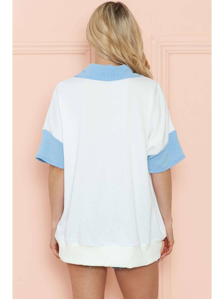 Burgundy Apparel - Wholesale Tunic - Women's - SHORT SLEEVE LOOSE FIT TOP WITH WAVE RIB CONTRAST5