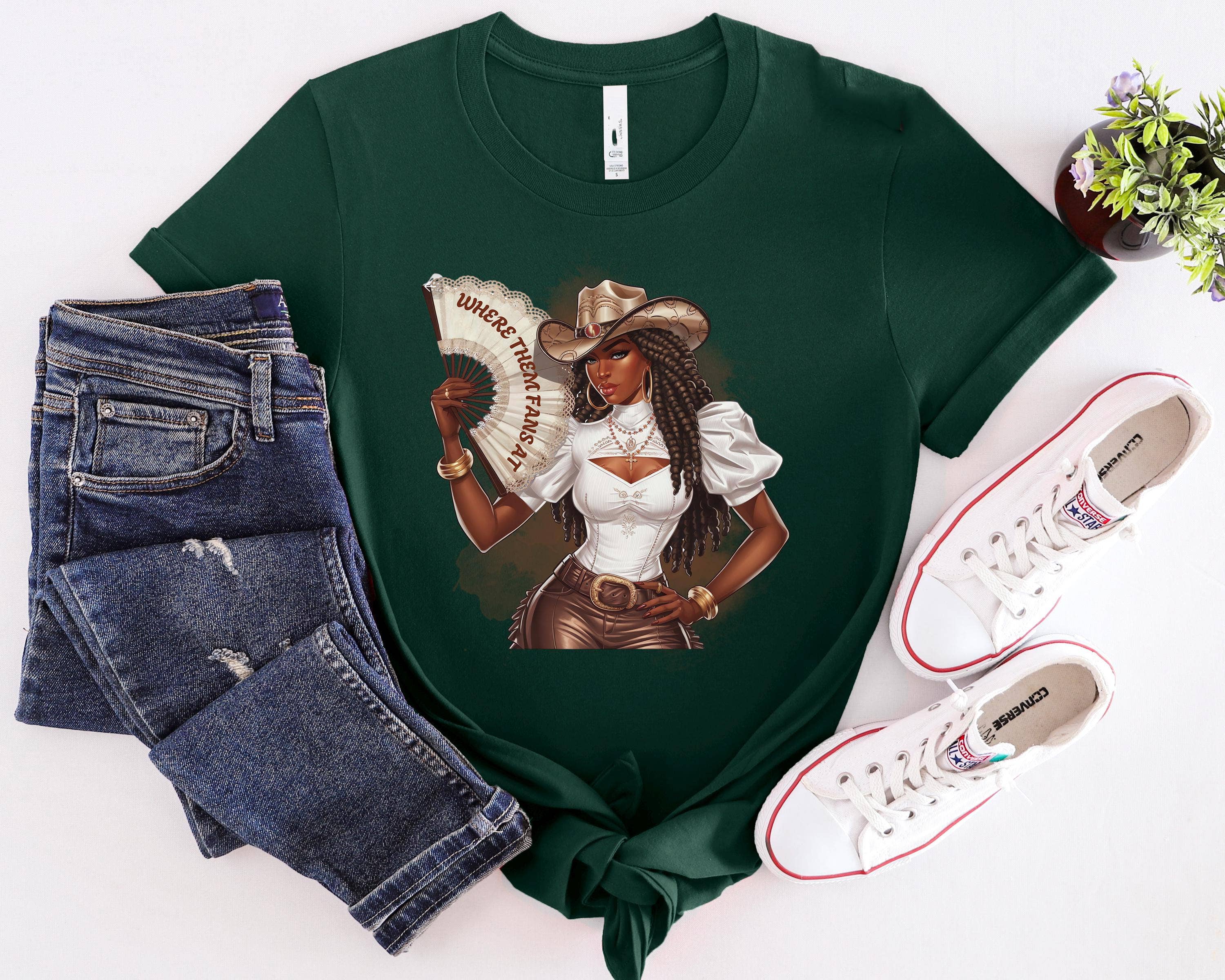 SONDO DESIGN LTD – T-shirt gráfica - Mulher por atacado – Camisola "Botas no Chão", Camisola "Cowgirl Onde Estão os Fãs?"2