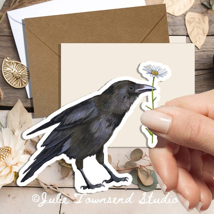 Sticker - Thankful Crow - waterproof vinyl for wholesale by Julie Townsend Studio