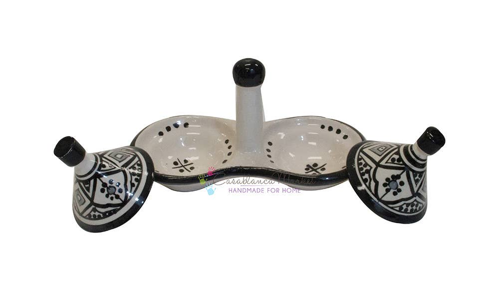 Casablanca Market - Wholesale Condiment/Dip Bowl - Classic Design Spice Duo Tagine, Black and White1