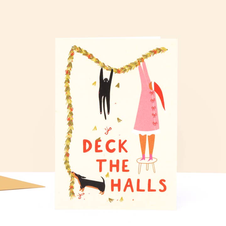 Deck The Halls Christmas Card | Cat Card | Dog Card | Funny for wholesale by Little Black Cat Illustrated Goods
