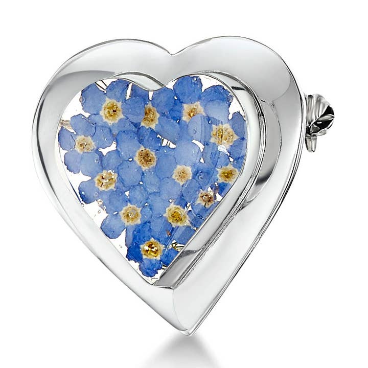 Silver Brooch - Forget-Me-Not - Lg Heart. for wholesale by Shrieking Violet