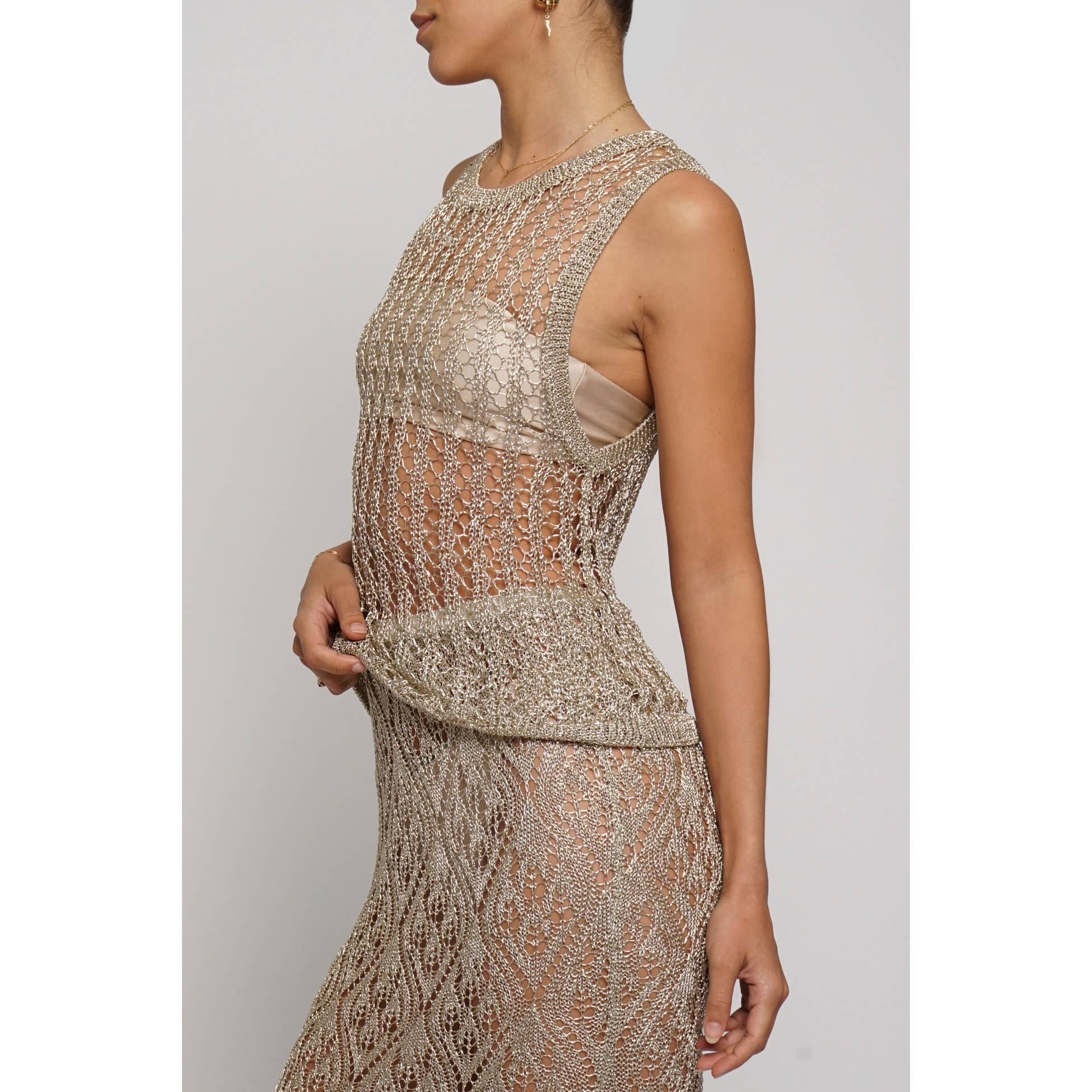 Sans Souci – Top de malha - Mulher por atacado – TOP EM MALHA METÁLICA1