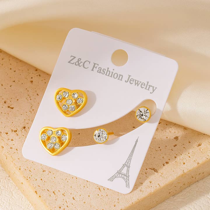 Guldhjärta & Kristallörhängen Set om 2 Modeaccessoarer för wholesale av Gemscape UK