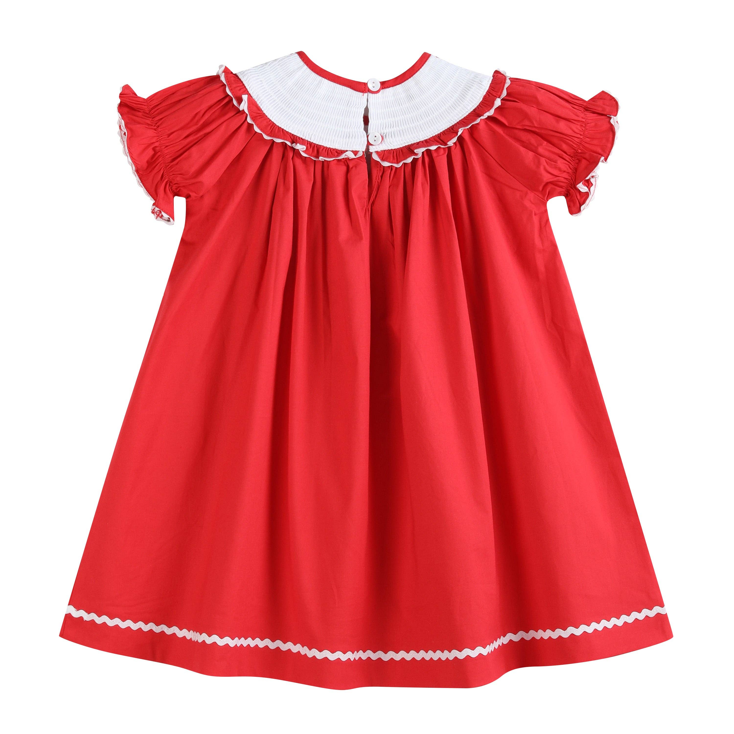 Lil Cactus - Wholesale Jurk - Kinderen - Rode Santa Smocked Ruffle Bishop-jurk1
