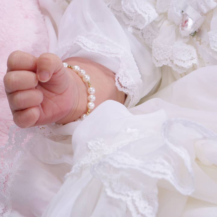 Cherished Moments - Wholesale Beaded Bracelet - Kids - 14K Gold-Plated Baby Cross Bracelet - Baptism Communion Gift