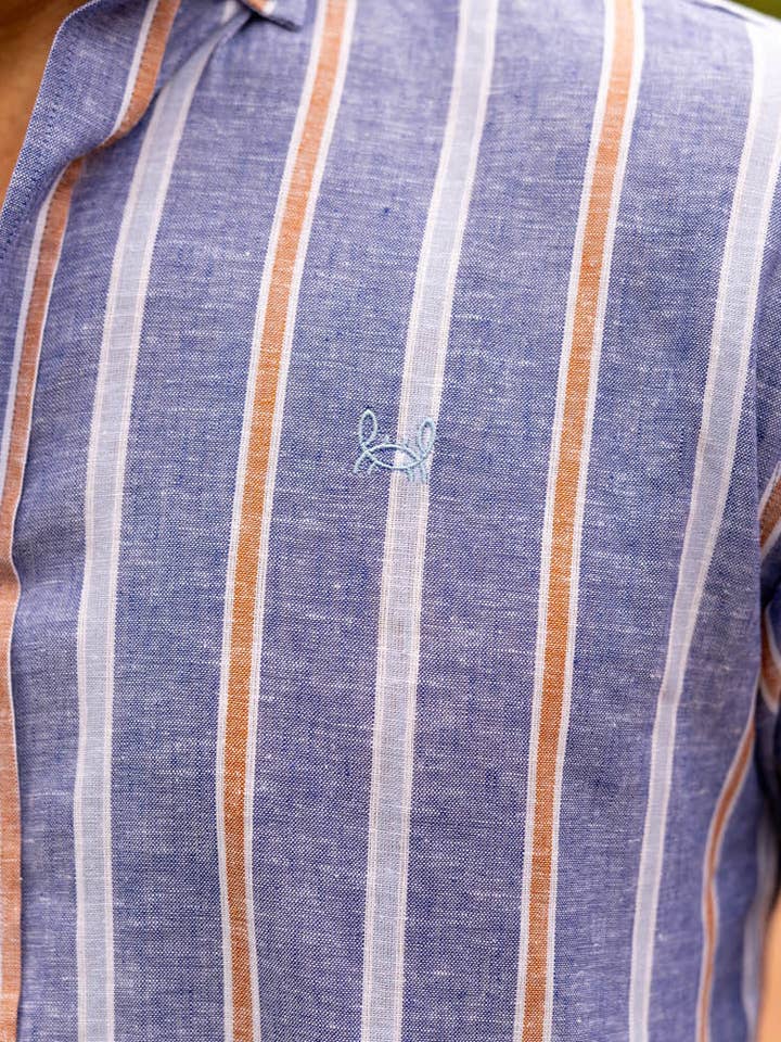 Custi Mikelo - Wholesale Button Down Shirt - Men's - Blue Orange Striped Linen Shirt | Alcudia