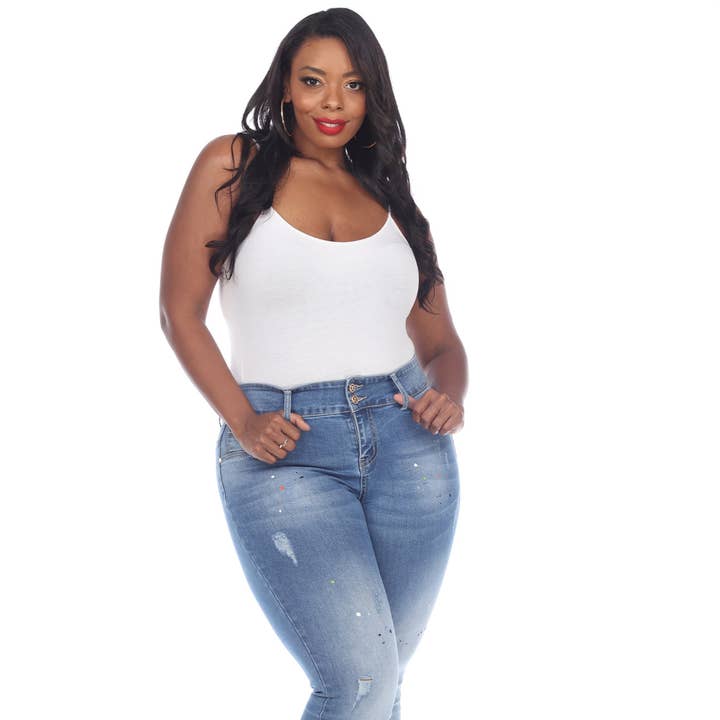 Denim bleu clair effet peinture Grandes Tailles de White Marque's pour la vente par WHITE MARK