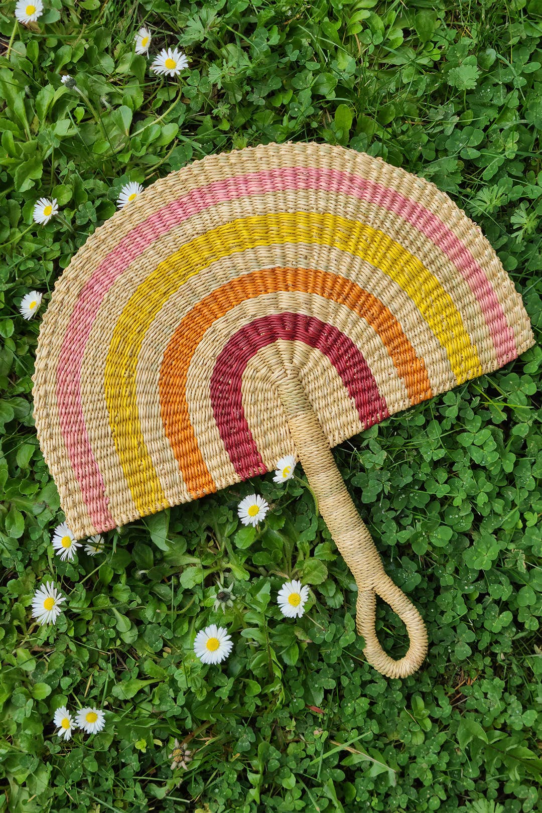 Swahili | AFRICAN MODERN - Wholesale Wall Accent - Sunset Elephant Grass Half-Moon Hand Fan1