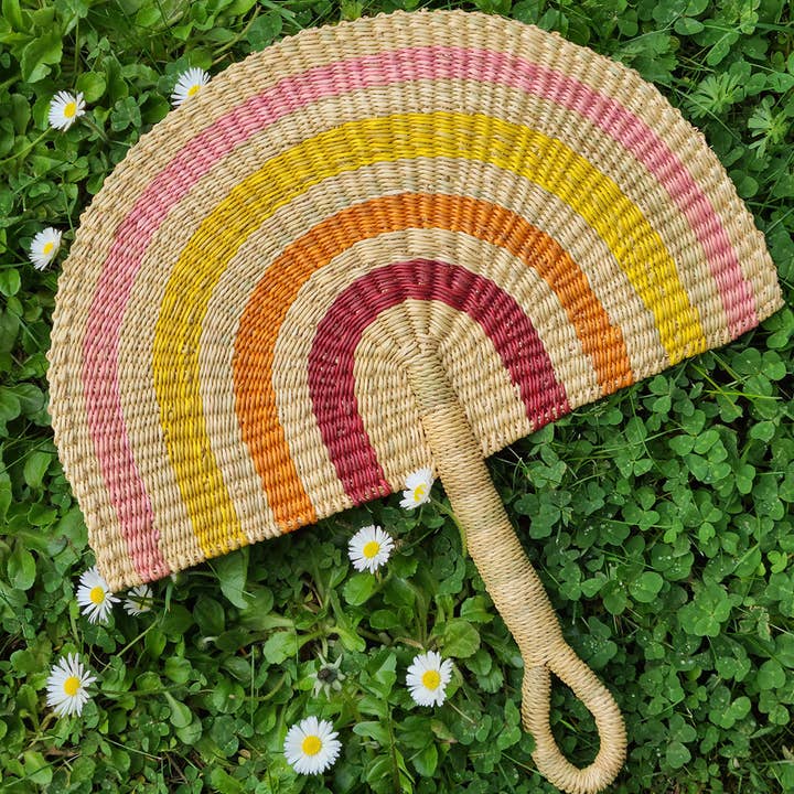 Swahili | AFRICAN MODERN - Wholesale Wall Accent - Sunset Elephant Grass Half-Moon Hand Fan1