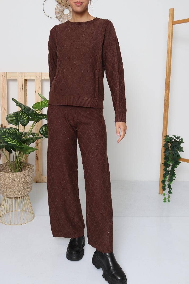 DIX-ONZE – wholesale Top & pants set (NOT Loungewear) – Women's – Diamond Knit Set – Crew Neck Sweater & Wide-Leg Pants9