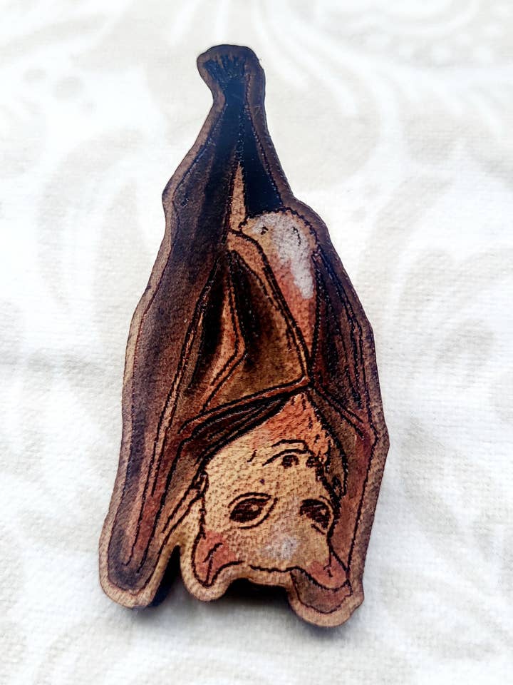 Fruit Bat Leather Nature Art Animal Pin for wholesale by Wyrd & Witchy Art