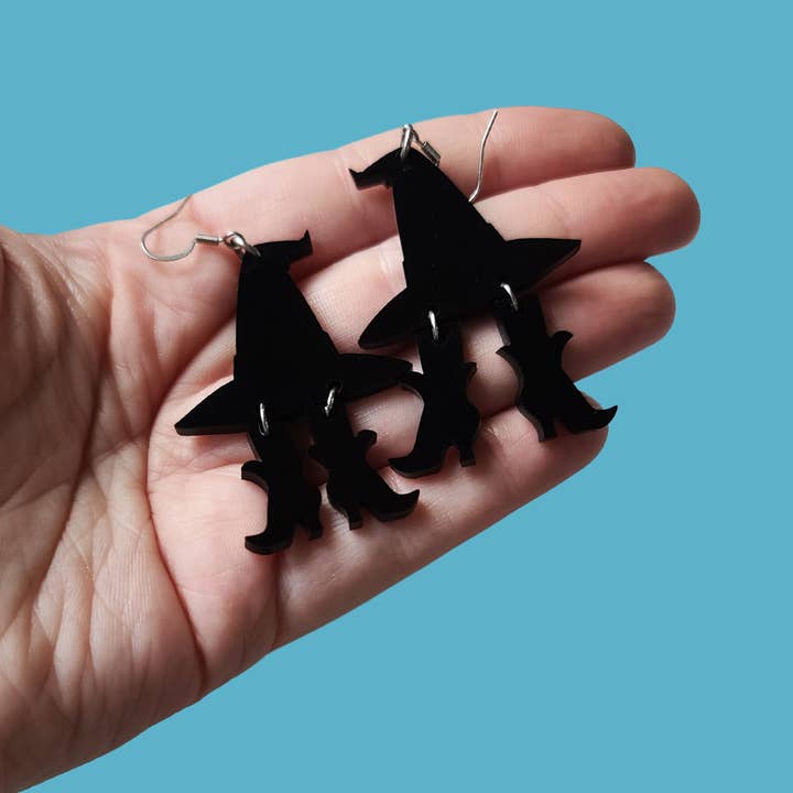 Witch Hat with Boots Black - Earrings - Laser Cut for wholesale by Mini Kitty Designs