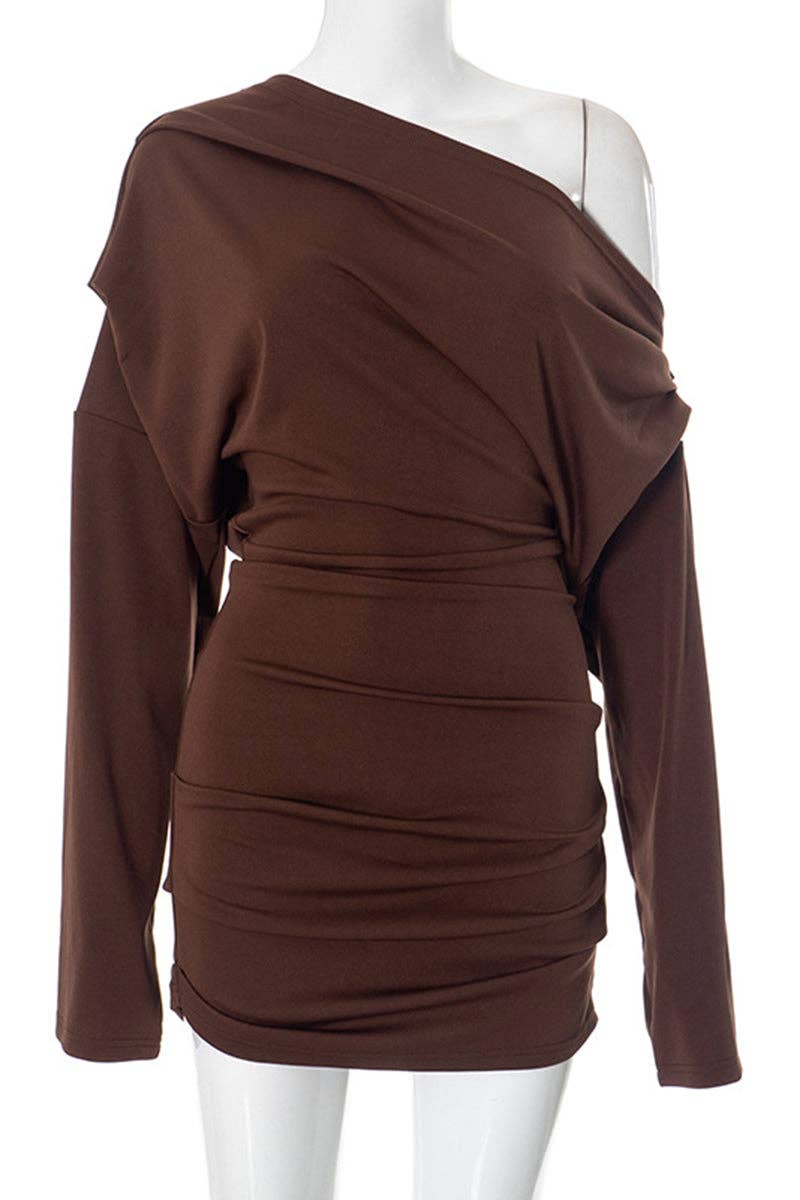 Mccolin - Wholesale Dress - Women's - Off-Shoulder Ruched Mini Dress5